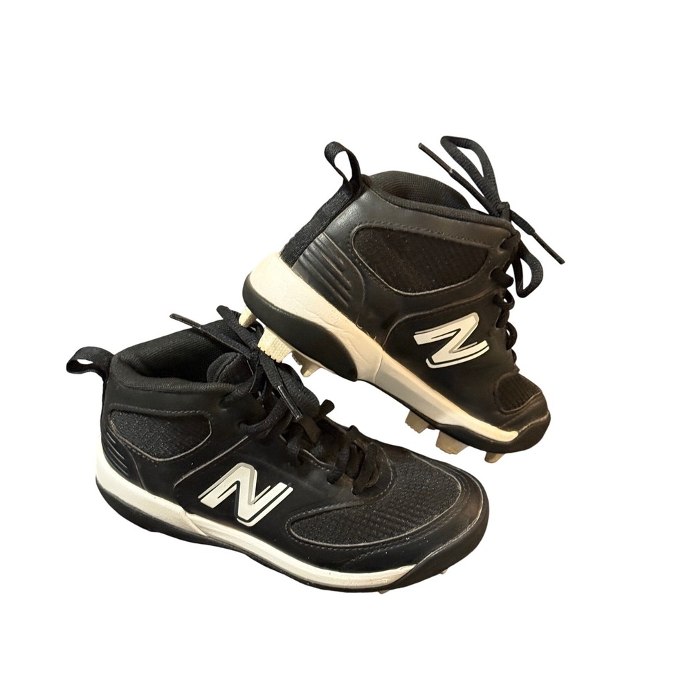 New Balance Cleats Rubber Molded J3000BK6 Size 12.5 Youth Kid Black White Tie